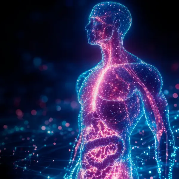 Ilustração de Anatomia: corpo humano com o sistema circulatório em destaque