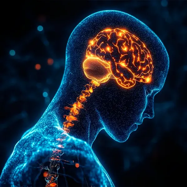 Ilustração de Fisiologia: cérebro e sistema nervoso iluminados